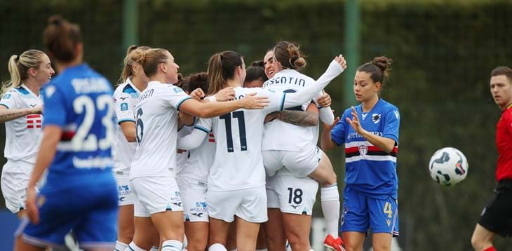 Lazio travolgente alla prima della poule salvezza: 3-0 alla Sampdoria con doppietta di Piemonte. Domenica al via la poule scudetto